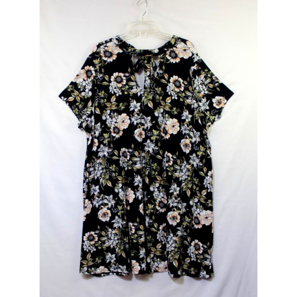 Sauci Plus Soft Black Floral Dress Rear Neck Ties Women's Sz 3X